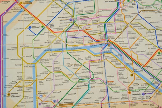 Close up of Paris metro subway map