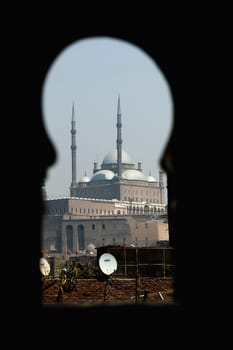 Cairo, Egypt - April 14 2008: The mohamed Ali Mosque seen through a frame, Cairo, Egypt.