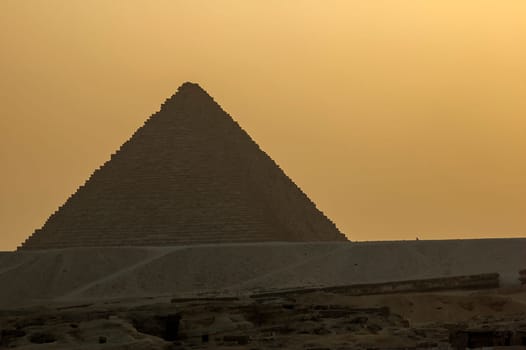 Giza, Egypt - April 13 2008: The Pyramid of Khafre or Chephren in the archeological site of Giza. Egypt.