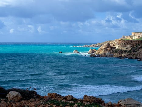 Golden Bay beach, Maltese islands. landscape. windy cloudy weather