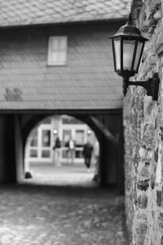 View through the entrance gate of the great holy cross in Goslar, Germany