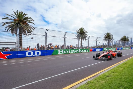 MELBOURNE, AUSTRALIA - APRIL 01: Carlos Sainz of Spain drives the Ferrari SF-23 in practice during the 2023 Australian Grand Prix at Albert Park on April 1, 2023 in Melbourne, Australia.