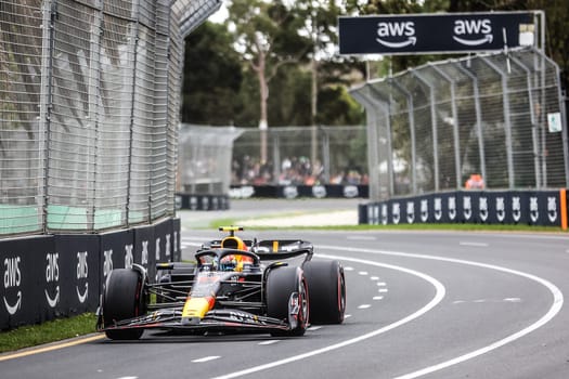 MELBOURNE, AUSTRALIA - APRIL 01: Sergio Perez of Mexico drives the Oracle Red Bull Racing RB19 in practice during the 2023 Australian Grand Prix at Albert Park on April 1, 2023 in Melbourne, Australia.