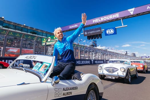 MELBOURNE, AUSTRALIA - APRIL 2: Alexander Albon of Thailand driving for Williams Racing at the drivers parade before the start of the main race at the 2023 Australian Formula 1 Grand Prix on 2nd April 2023