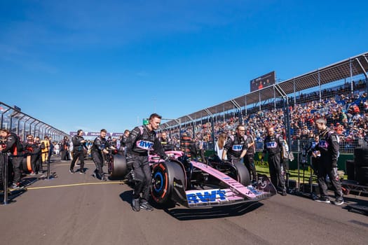 MELBOURNE, AUSTRALIA - APRIL 2: Alpine F1 Team before race start during the 2023 Australian Grand Prix at Albert Park on April 2, 2023 in Melbourne, Australia.