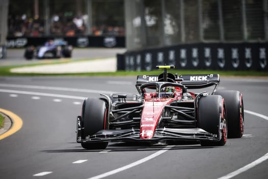 MELBOURNE, AUSTRALIA - APRIL 01: Zhou Guanyu of China drives the Alfa Romeo F1 C43 Ferrari in practice during the 2023 Australian Grand Prix at Albert Park on April 1, 2023 in Melbourne, Australia.
