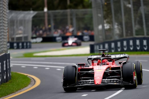 MELBOURNE, AUSTRALIA - APRIL 01: Charles Leclerc of Monaco drives the Ferrari SF-23 in practice during the 2023 Australian Grand Prix at Albert Park on April 1, 2023 in Melbourne, Australia.