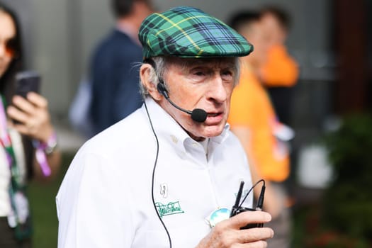 MELBOURNE, AUSTRALIA - APRIL 2: Sir Jackie Stewart on the grid before race start during the 2023 Australian Grand Prix at Albert Park on April 2, 2023 in Melbourne, Australia.