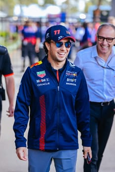 MELBOURNE, AUSTRALIA - APRIL 2: Sergio Perez of Red Bull Racing before race start during the 2023 Australian Grand Prix at Albert Park on April 2, 2023 in Melbourne, Australia.