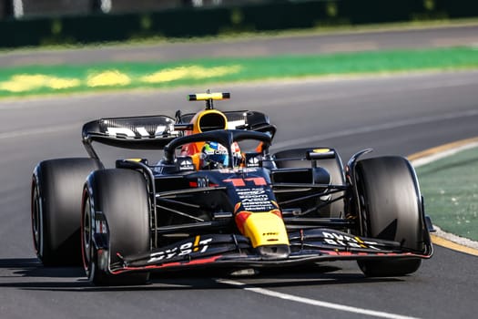 MELBOURNE, AUSTRALIA - APRIL 2: Sergio Perez of Mexico drives the Oracle Red Bull Racing RB19 on race day during the 2023 Australian Grand Prix at Albert Park on April 2, 2023 in Melbourne, Australia.