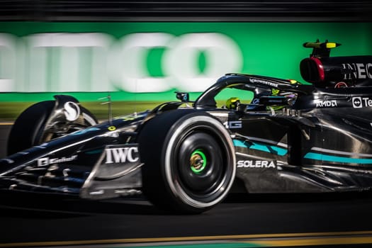 MELBOURNE, AUSTRALIA - APRIL 2: Lewis Hamilton of Great Britain drives the Mercedes AMG Petronas F1 Team W13 on race day during the 2023 Australian Grand Prix on April 2, 2023 in Melbourne, Australia.
