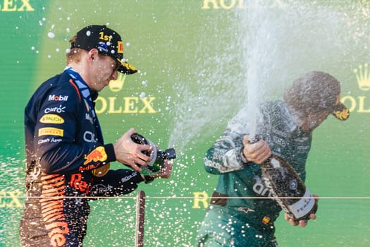 MELBOURNE, AUSTRALIA - APRIL 2: Max Verstappen of the Netherlands celebrates winning with his Oracle Red Bull Racing RB19 on race day during the 2023 Australian Grand Prix at Albert Park on April 2, 2023 in Melbourne, Australia.