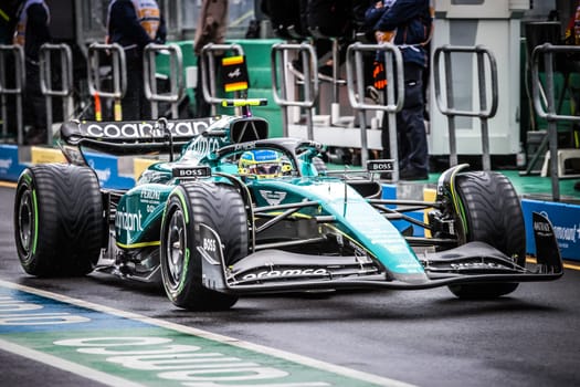 MELBOURNE, AUSTRALIA - MARCH 31: Fernando Alonso of Spain drives the Aston Martin AMR23 Mercedes during practice in the 2023 Australian Grand Prix at Albert Park in Melbourne, Australia