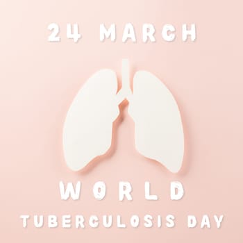 Lungs paper cutting symbol on pink background, copy space, concept of world TB day, banner background design, respiratory diseases, lung cancer awareness, Healthcare, World tuberculosis day