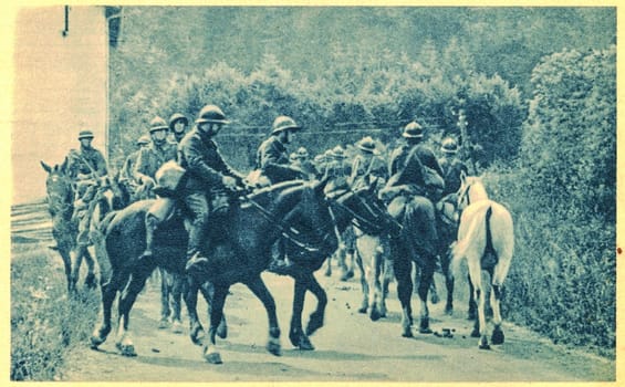 FRANCE - 1940: France cavalry during II. WW. The Cavalry Corps - French Corps de Cavalerie - was a French mechanized army corps established in 1939 and inactivated in 1940 after the defeat of France by Germany