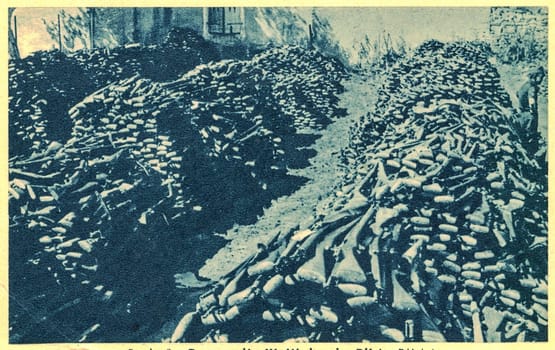 FRANCE - 1940: Spoils of war gained Nazi Germany in France. Rifles on piles.