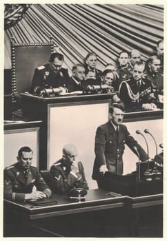 BERLIN, GERMANY - SEPTEMBER 1, 1939: Address by Adolf Hitler, Chancellor of the Reich, before the Reichstag, September 1, 1939