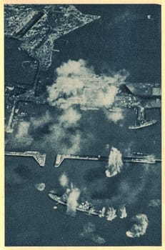 LENINGRAD, THE SOVIET UNION - 1941: The siege of Leningrad was a prolonged military blockade undertaken from the south by the Army Group North of Nazi Germany against the Soviet city of Leningrad (now Saint Petersburg) on the Eastern Front in World War II. Bombardment of Leningrad by Luftwaffe.