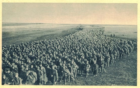 THE SOVIET UNION - 1941: Thousands men marched on west of Russia. Semyon Budyonny, Semyon Timoshenko and Kliment Voroshilov were the Cavalry Army clique leaders, and a supporter of Stalin.