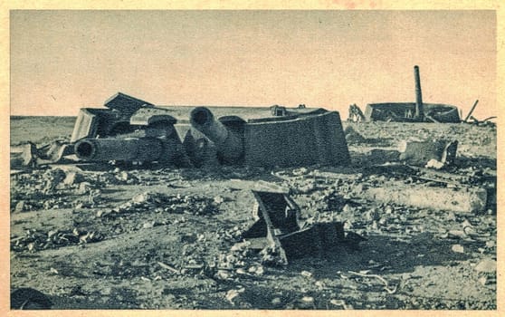 SEVASTOPOL, THE SOVIET UNION - 1942: The Siege of Sevastopol also known as the Defence of Sevastopol or the Battle of Sevastopol was a military battle that took place on the Eastern Front of the Second World War. Destroyed gun turret of fort Maxim Gorky I.