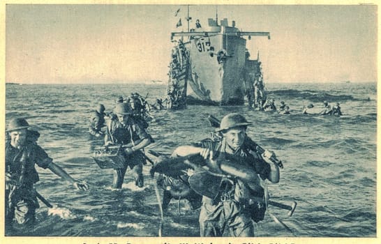 SICILY, ITALY - JULY 10, 1943: British troops begin their invasion of Axis-controlled Europe with landings on the island of Sicily, off mainland Italy.