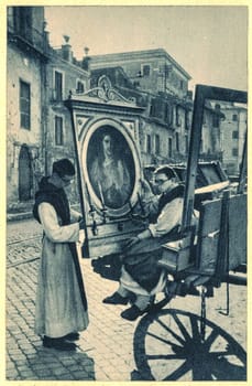 CASSINO, ITALY - 1944: The clergymen save the artworks before Allied bombardment.