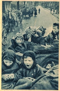 NORTH EUROPE, EAST PRUSSIA - 1945: German women and their children are fleeing from east province towards western area. East Prussia.