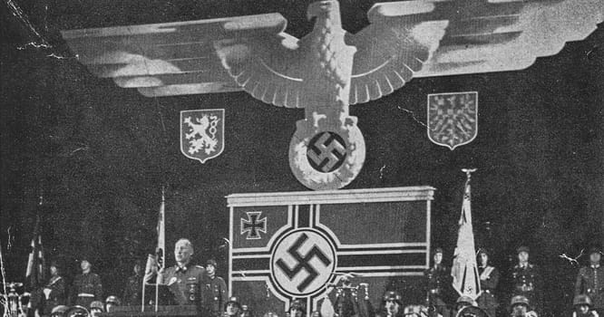 PRAGUE, PROTECTORATE OF BOHEMIA AND MORAVIA - 1942: The Deputy Reich Protector Obergruppenf hrer Reinhard Heydrich adresses in German opera hall in Prague.