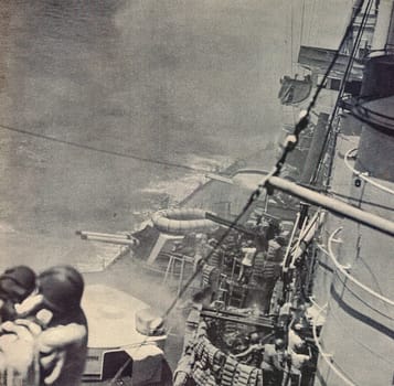 THE MEDITERRANEAN SEA - 1941: The Italian war ship in the Mediterranean Sea during World War 2.