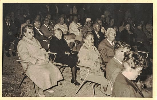 BRAUNLAGE, EAST GERMANY - JUNE 1961: Retro hoto shows elderly people in health resort Braunlage in Lower Saxony in Germany.