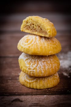 Traditional eid maamoul or mamoul cookies with dates, nuts, and jam, Arabic sweets for Aid al-Fitr and easter, High quality photo