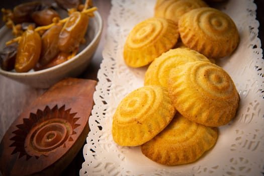 Traditional eid maamoul or mamoul cookies with dates, nuts, and jam, Arabic sweets for Aid al-Fitr and easter, High quality photo