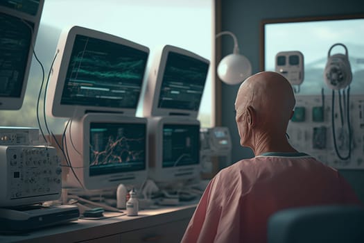 Oncology. Cancer cells. Chemotherapy. Portrait patient feels optimistic, supports sick people, volunteers. Faith in the future. Fighting to win. Treatment and recovery. .