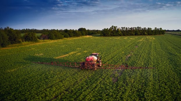 Sprayer CASE 3330 spraying pesticides on chickpea field. Field treatment with chemicals against pests, insects and plant diseases. Taking care of the Crop. 21.06.22, Rostov area. Russia