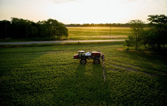 Sprayer CASE 3330 spraying pesticides on chickpea field. Field treatment with chemicals against pests, insects and plant diseases. Taking care of the Crop. 21.06.22, Rostov area. Russia