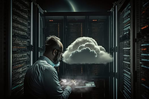 linking computer to cloud with server, connection Online, cloud storage, contact, computing, Devices connected to storage in the data center , tablet, phone home devices with online.