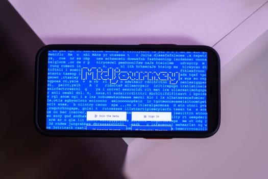 Tyumen, Russia-March 24, 2023: Midjourney artificial intelligence that creates images from textual descriptions. Selective focus