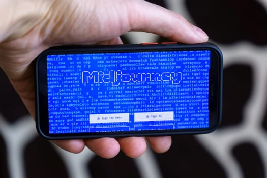 Tyumen, Russia-March 24, 2023: Midjourney artificial intelligence that creates images from textual descriptions. Selective focus