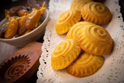 Traditional eid maamoul or mamoul cookies with dates, nuts, and jam, Arabic sweets for Aid al-Fitr and easter, High quality photo