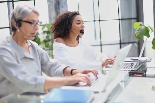 businesswoman working with a headset and accompanied