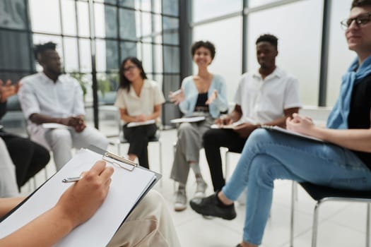 business training and coaching in company. Speaker talking in front of meeting room.