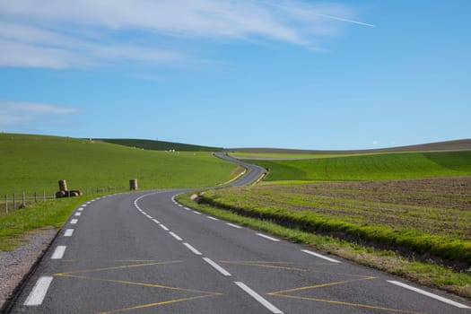 the hilly landscape with the road between cap blanc nez and wissant in france
