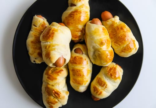 Wiener dough or piglets close up. Homemade food.