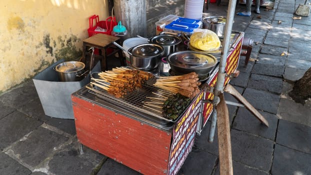 Asian street food, how to cook on the street. High quality photo