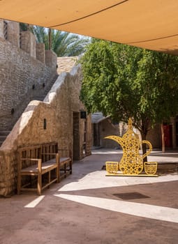 Traditional turkish coffee jug by the souk in the Old city of Dubai near Al Seef or Bur Dubai