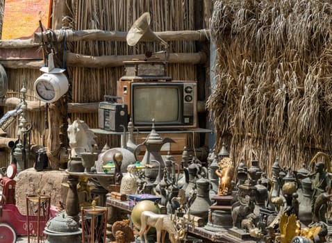 Antique shop with junk in Old city of Dubai near Al Seef or Bur Dubai