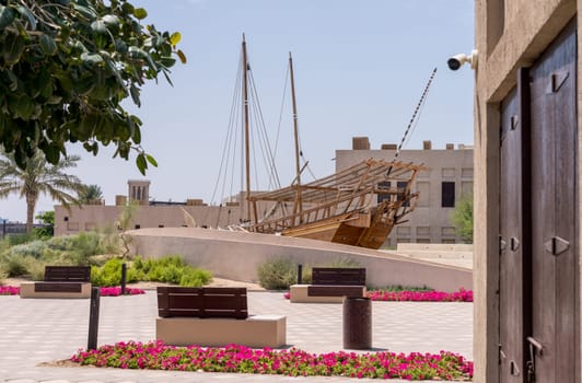 Reconstruction of Dhow in the Al Shindagha district and museum in Bur Dubai