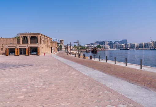 Wide promenade along the Creek in the Al Shindagha district and museum in Bur Dubai