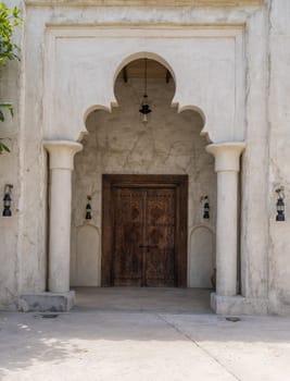 Ornate doorway into traditional palace along the Creek in the Al Shindagha district in Bur Dubai