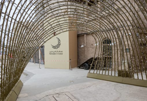 Entrance to the souk in the Old city of Dubai along Al Seef boardwalk during Ramadan